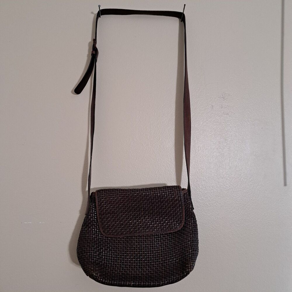 Americana By Sharif Brown Bucket Bag Woven Leather Crossbody Purse